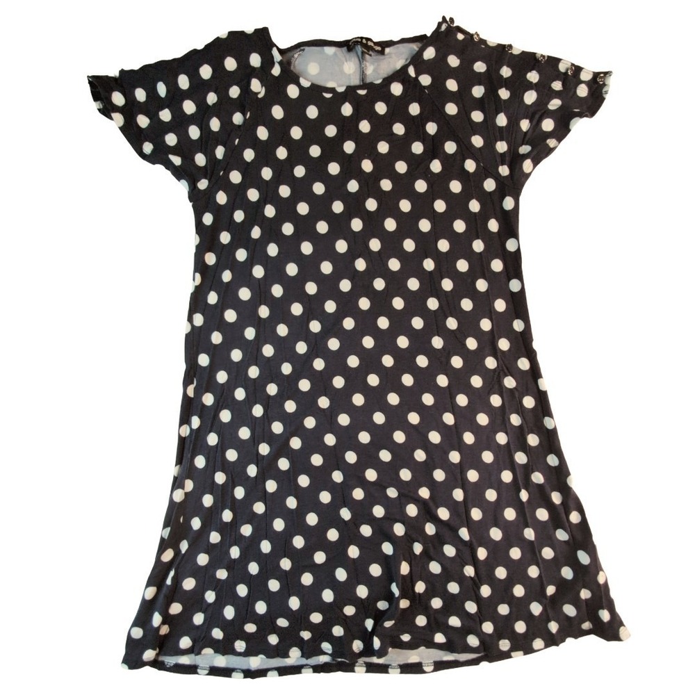 Cable‎ And Gauge Navy Polkadot Dress With Button Detail On Sleeve Size Large